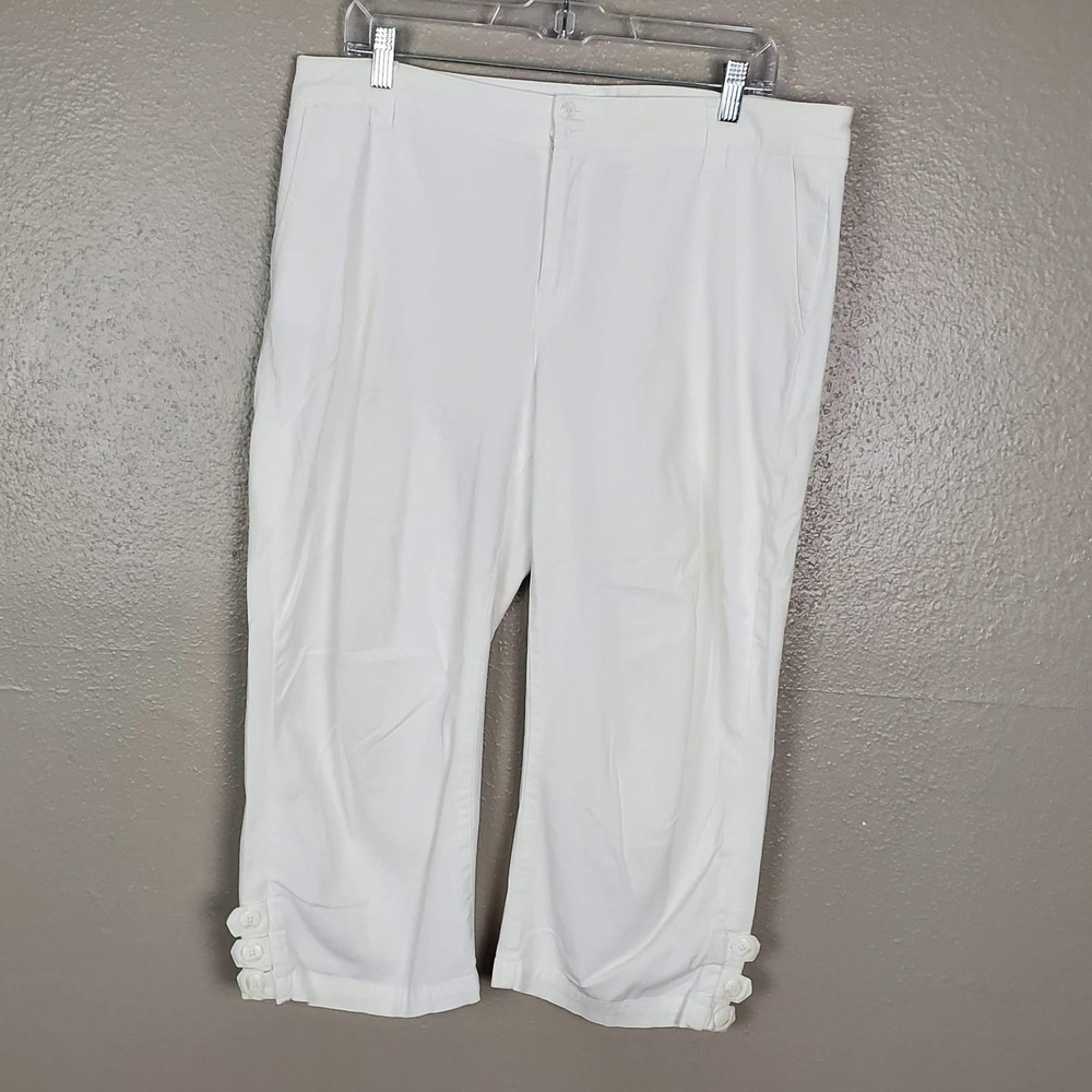 Coldwater Creek White Button Embellished Wide Leg High Rise Cotton Crops 14